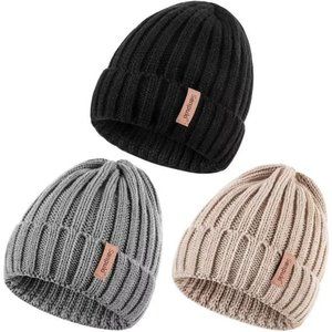 3PCS, Women's Winter Knitted Beanie Hat ,Warm Knit Caps